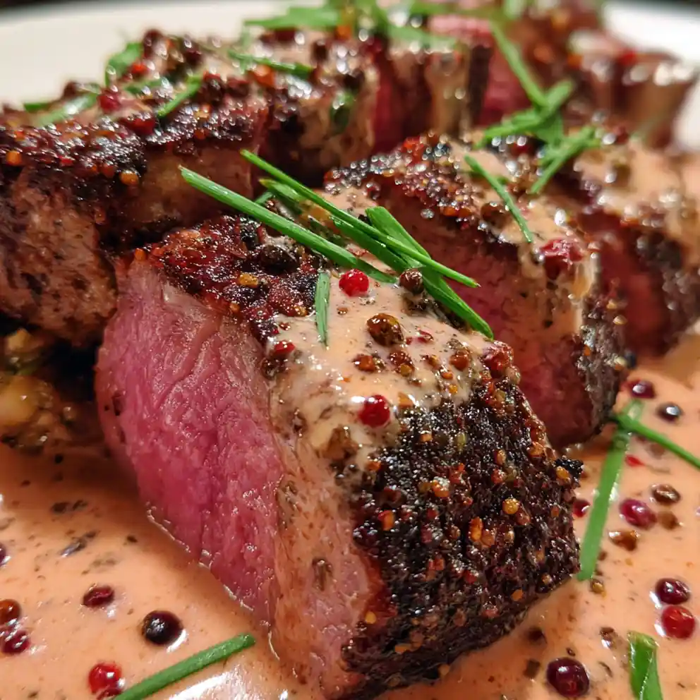 Peppered Steak Recipe With Pink Peppercorn Cream 4 peppered steak recipe With Pink Peppercorn Cream