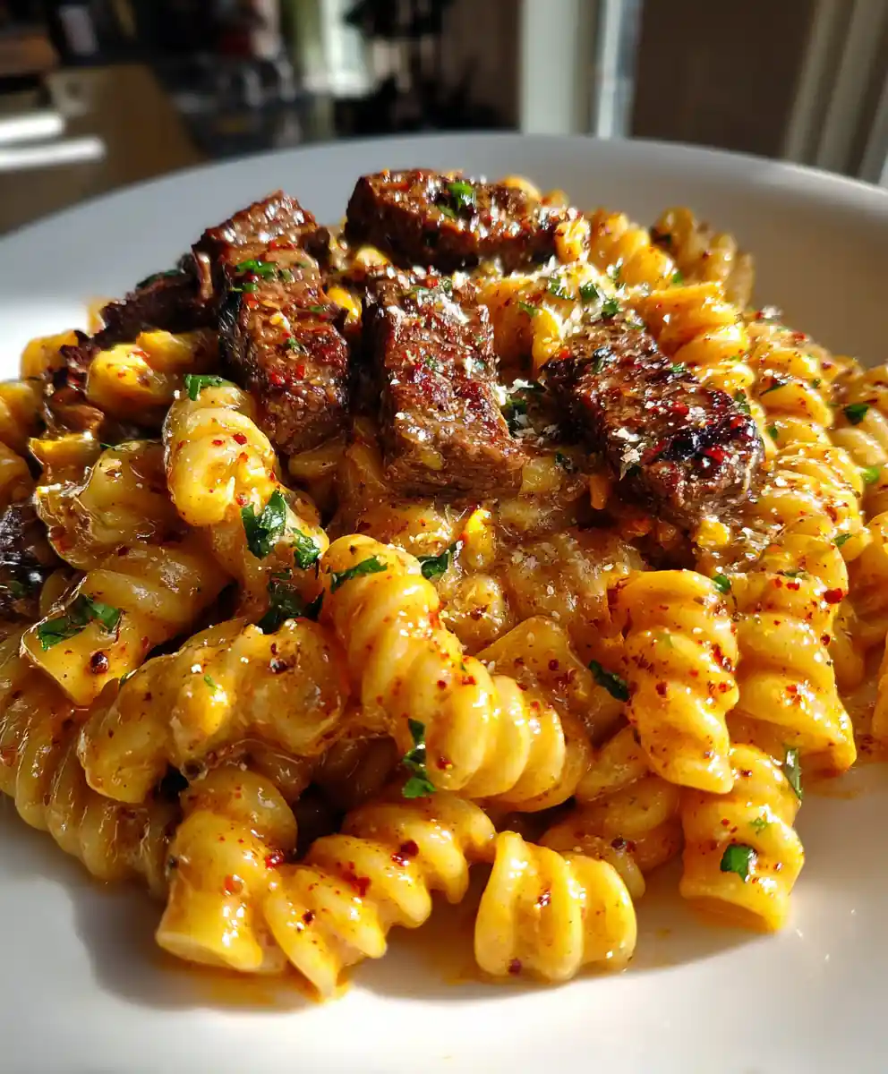 Cajun Steak Rigatoni With Roasted Red Pepper Cream Swirl 5 Cajun Steak Rigatoni with Roasted Red Pepper Cream Swirl