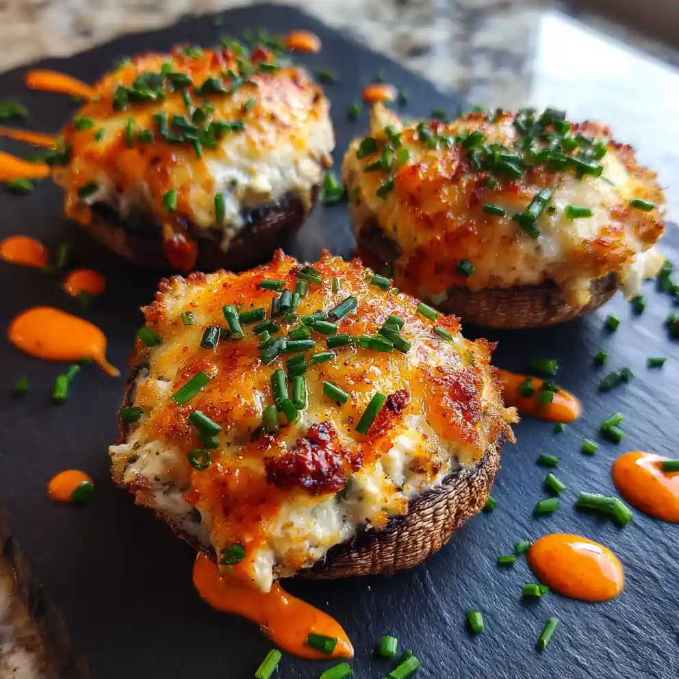 Crab Stuffed Mushrooms With Roasted Red Pepper Cream Swirl 4 Crab Stuffed Mushrooms with Roasted Red Pepper Cream Swirl