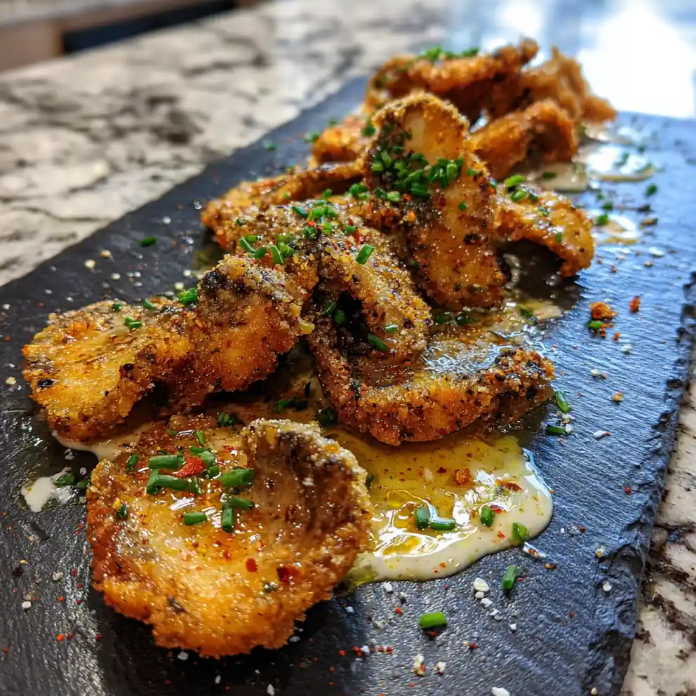Crispy Fried Sliced Mushrooms With Smoky Paprika Ranch 4 Crispy Fried Sliced Mushrooms with Smoky Paprika Ranch