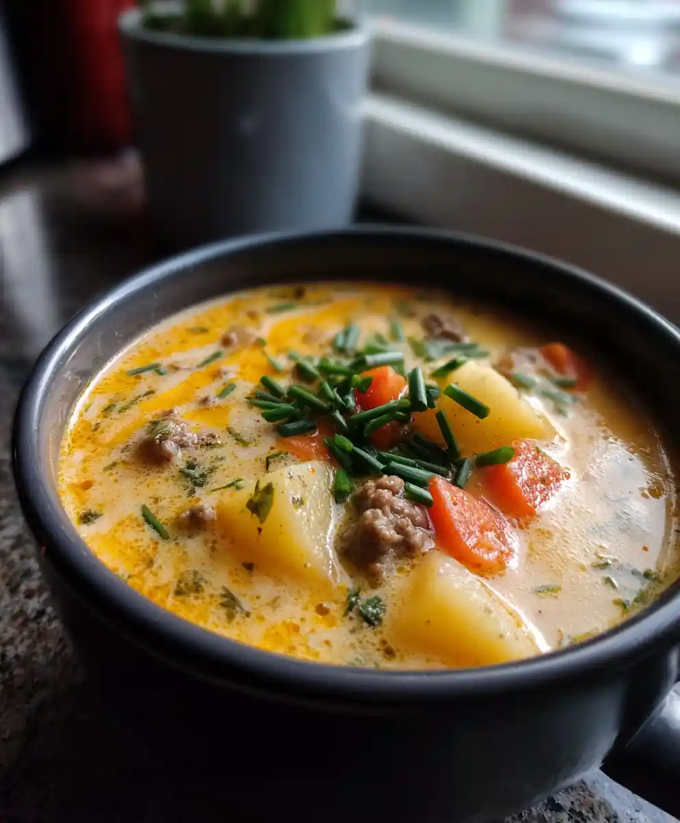 Crockpot Creamy Potato & Hamburger Soup With Smoky Chipotle Cheddar Swirl 5 Crockpot Creamy Potato & Hamburger Soup with Smoky Chipotle Cheddar Swirl