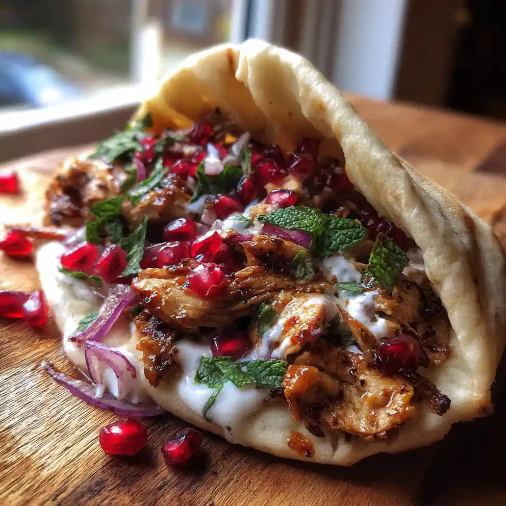 Greek Chicken Gyros With Pomegranate Glaze And Mint Yogurt Drizzle 4 Greek Chicken Gyros with Pomegranate Glaze and Mint Yogurt Drizzle