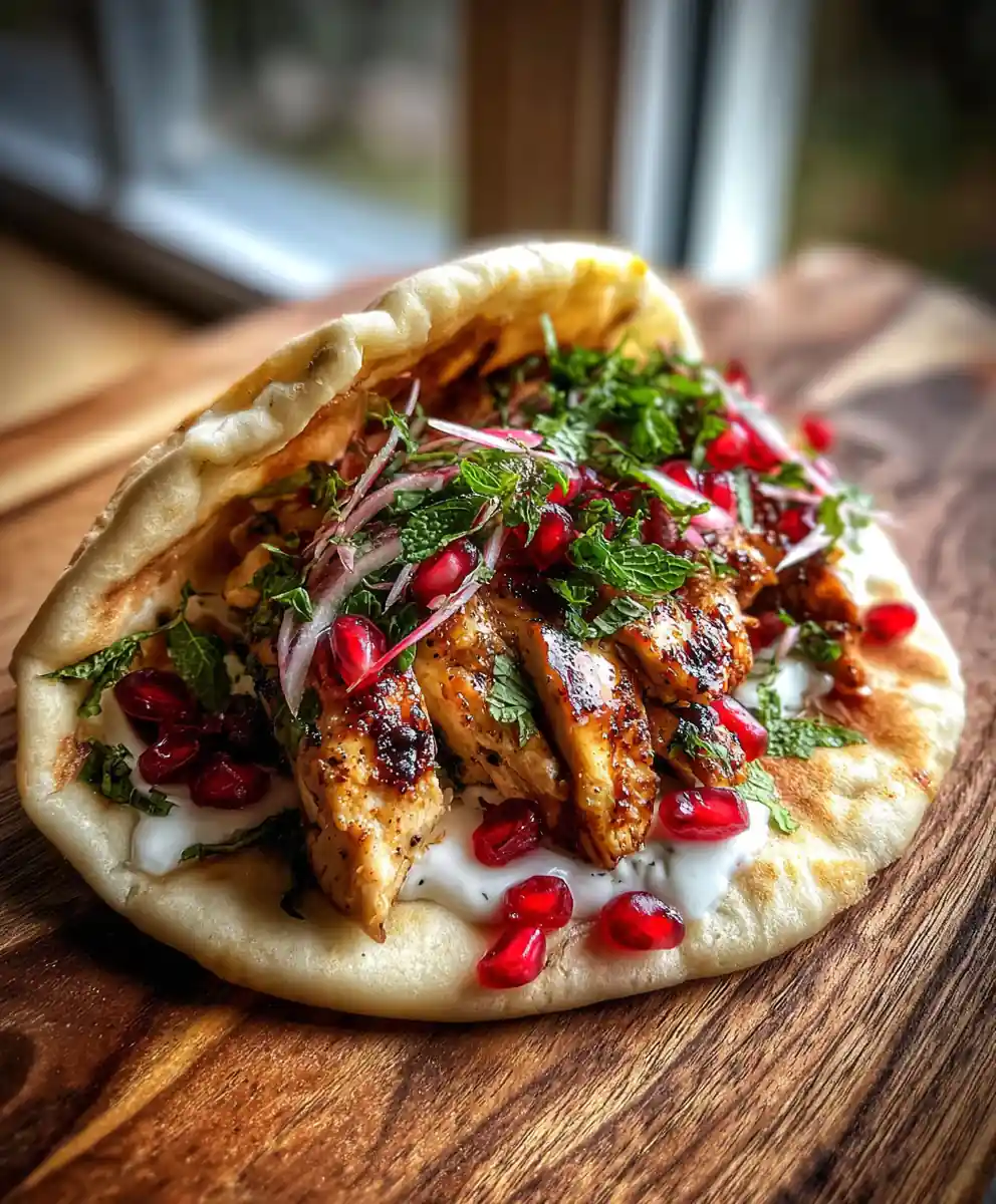 Greek Chicken Gyros With Pomegranate Glaze And Mint Yogurt Drizzle 5 Greek Chicken Gyros with Pomegranate Glaze and Mint Yogurt Drizzle