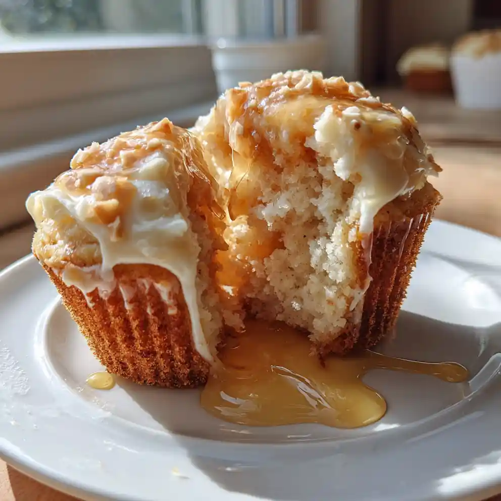 Honey Peach Cream Cheese Cupcakes With Molten Peach Filling 4 Honey Peach Cream Cheese Cupcakes with Molten Peach Filling