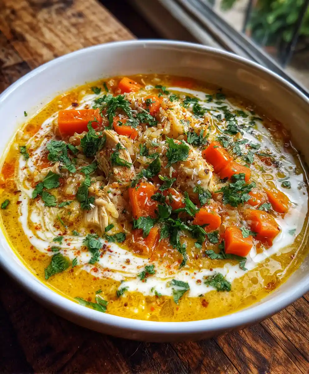 Lemon Ginger Turmeric Chicken And Rice Soup With Coconut Lime Cream Swirl 5 Lemon ginger turmeric chicken and rice soup with coconut lime cream swirl