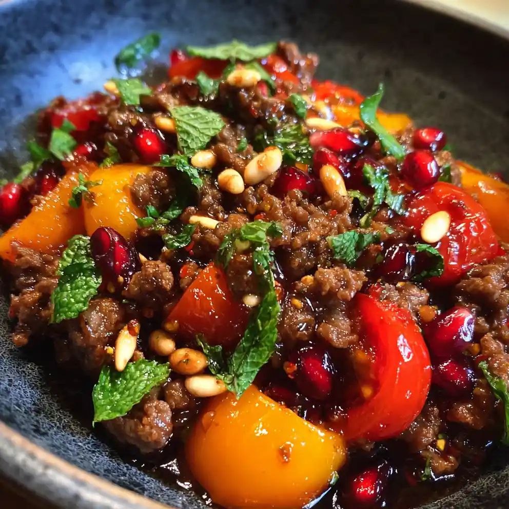 Pomegranate Glazed Mediterranean Ground Beef Stir Fry 1767791140.6964777