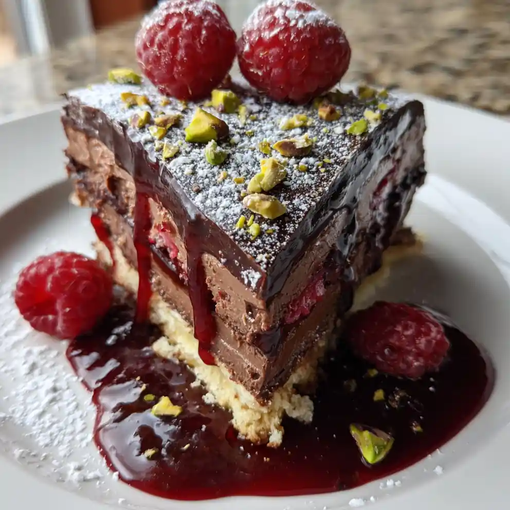 Raspberry Chocolate Lasagna With Pistachio Praline Crunch 4 Raspberry Chocolate Lasagna with Pistachio Praline Crunch