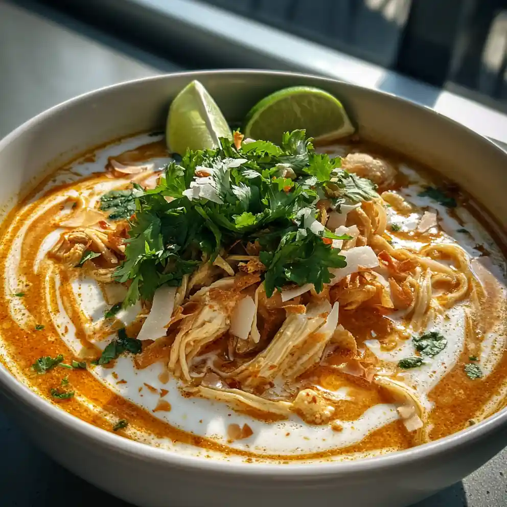 Spicy Thai Chicken Noodle Soup With Coconut Lime Cream Swirl 4 Spicy Thai Chicken Noodle Soup with Coconut Lime Cream Swirl
