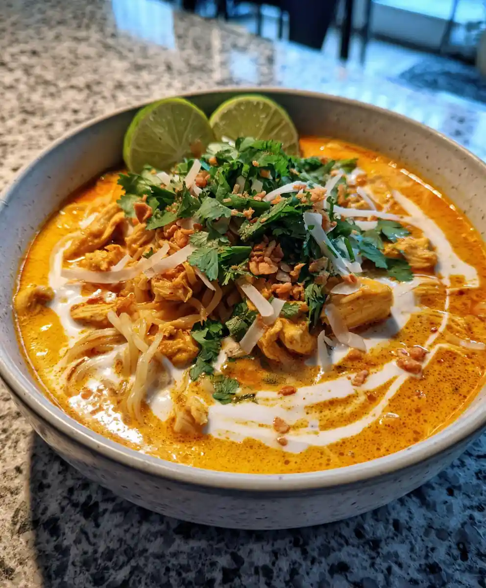 Spicy Thai Chicken Noodle Soup With Coconut Lime Cream Swirl 5 Spicy Thai Chicken Noodle Soup with Coconut Lime Cream Swirl