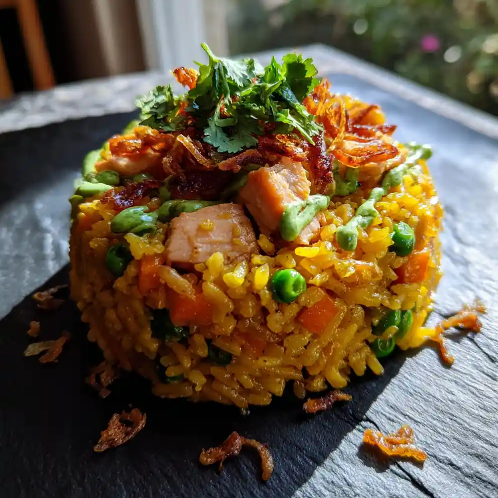 Turmeric Gold Chicken Fried Rice With Lime Cilantro Crema 4 Turmeric Gold Chicken Fried Rice with Lime Cilantro Crema