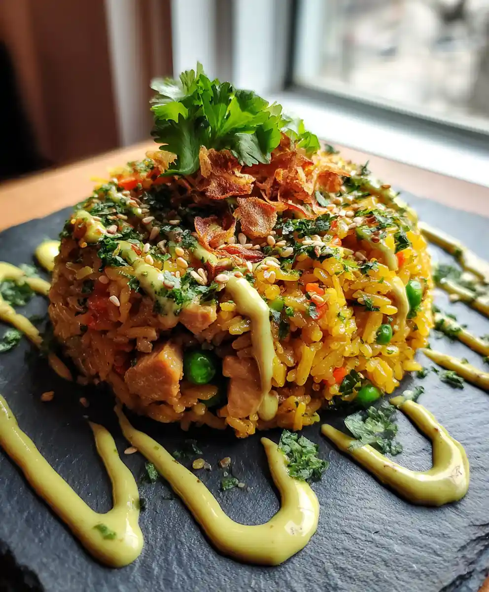 Turmeric Gold Chicken Fried Rice With Lime Cilantro Crema 5 Turmeric Gold Chicken Fried Rice with Lime Cilantro Crema