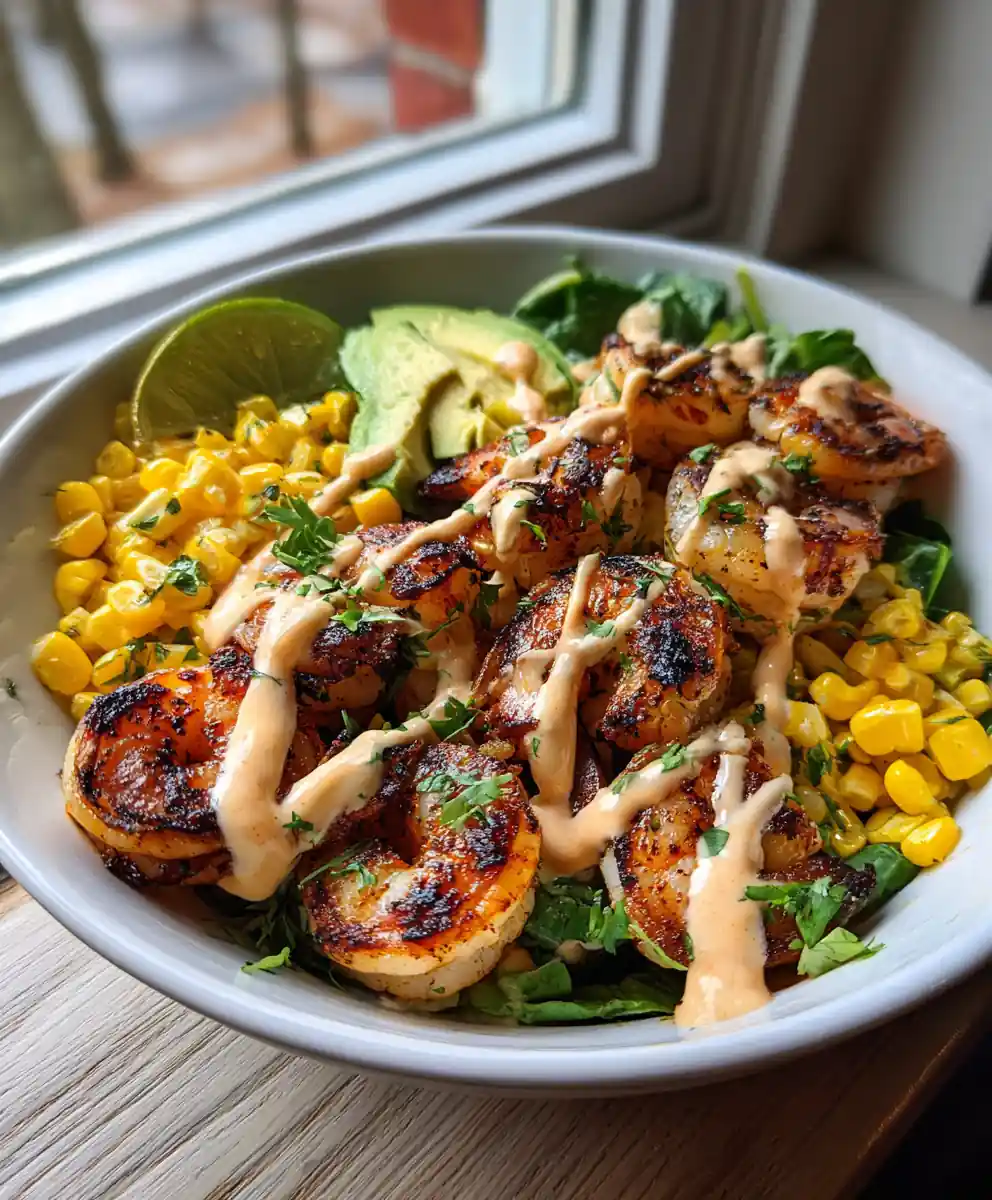 Grilled Shrimp Bowl With Avocado, Corn & Chipotle Lime Crema 5 Grilled Shrimp Bowl With Avocado, Corn & Chipotle Lime Crema