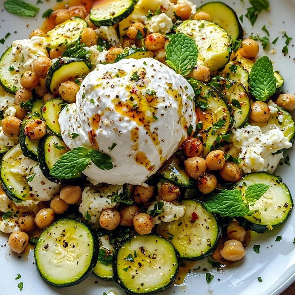 Grilled Zucchini and Chickpea Salad with Burrata and Chili Oil