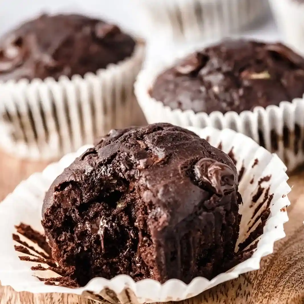Healthy Double Chocolate Zucchini Muffins 3 Recipe image