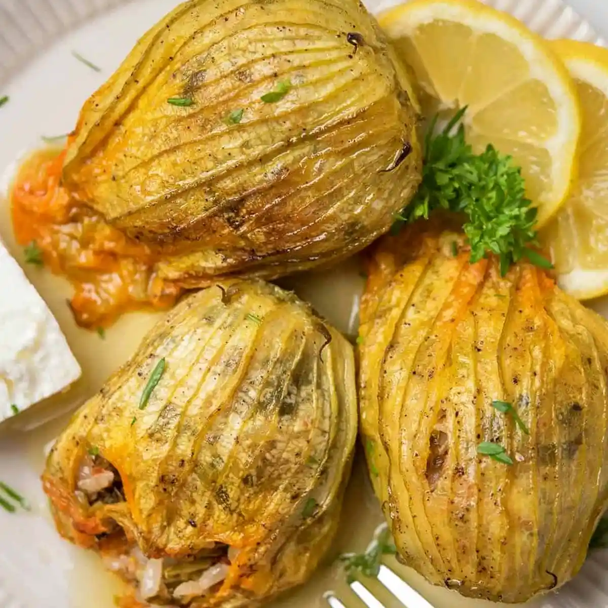 Baked Greek Stuffed Zucchini Flowers 3 Recipe image