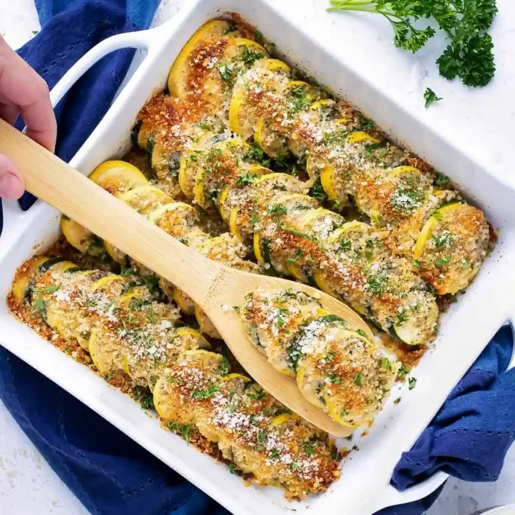 Parmesan Topped Zucchini and Squash Bake