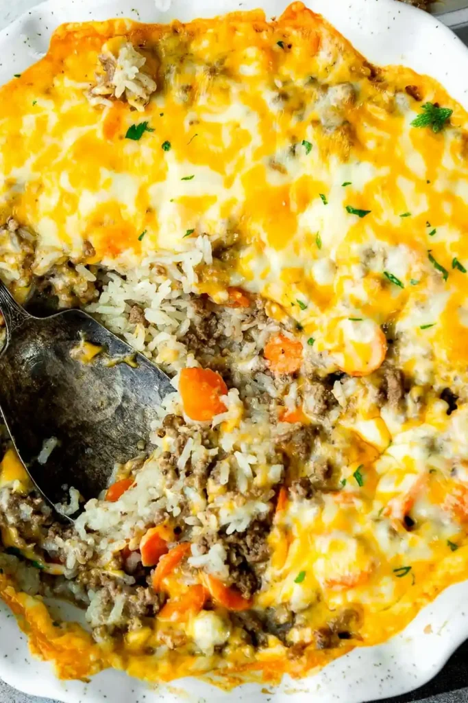 Savory Cheesy Beef and Rice Bake