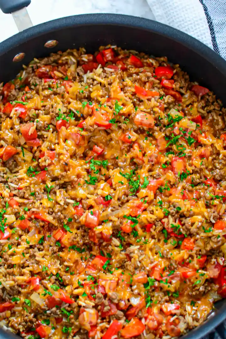 Cheesy One-Pan Beef and Rice Skillet 3 Recipe image