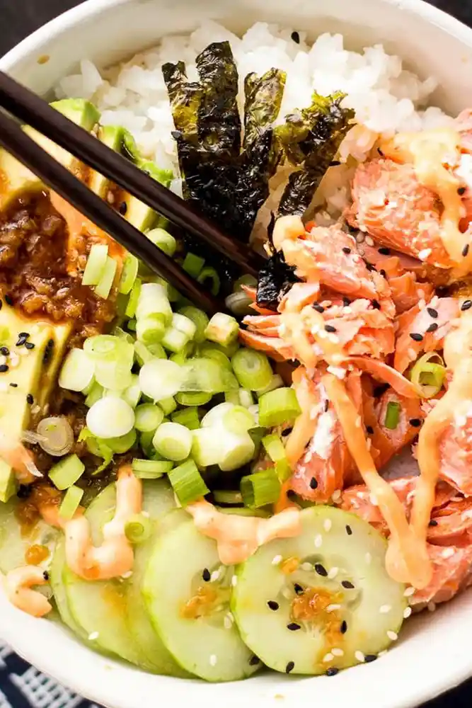 Roasted Salmon Sushi Bowls with Ginger Soy Dressing 3 Recipe image