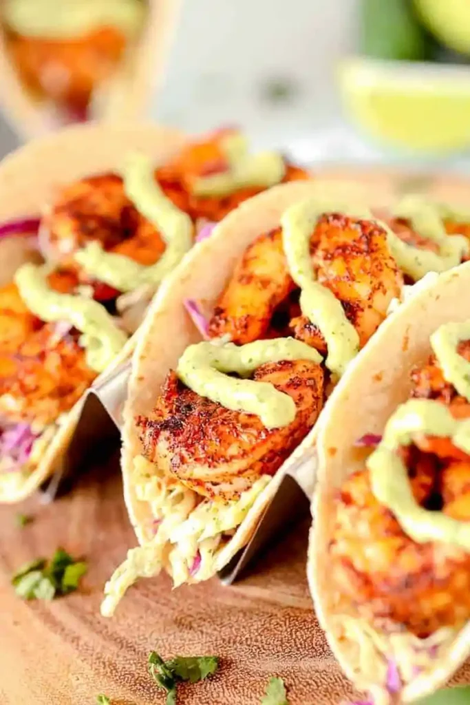 Spicy Shrimp Tacos with Avocado Crema