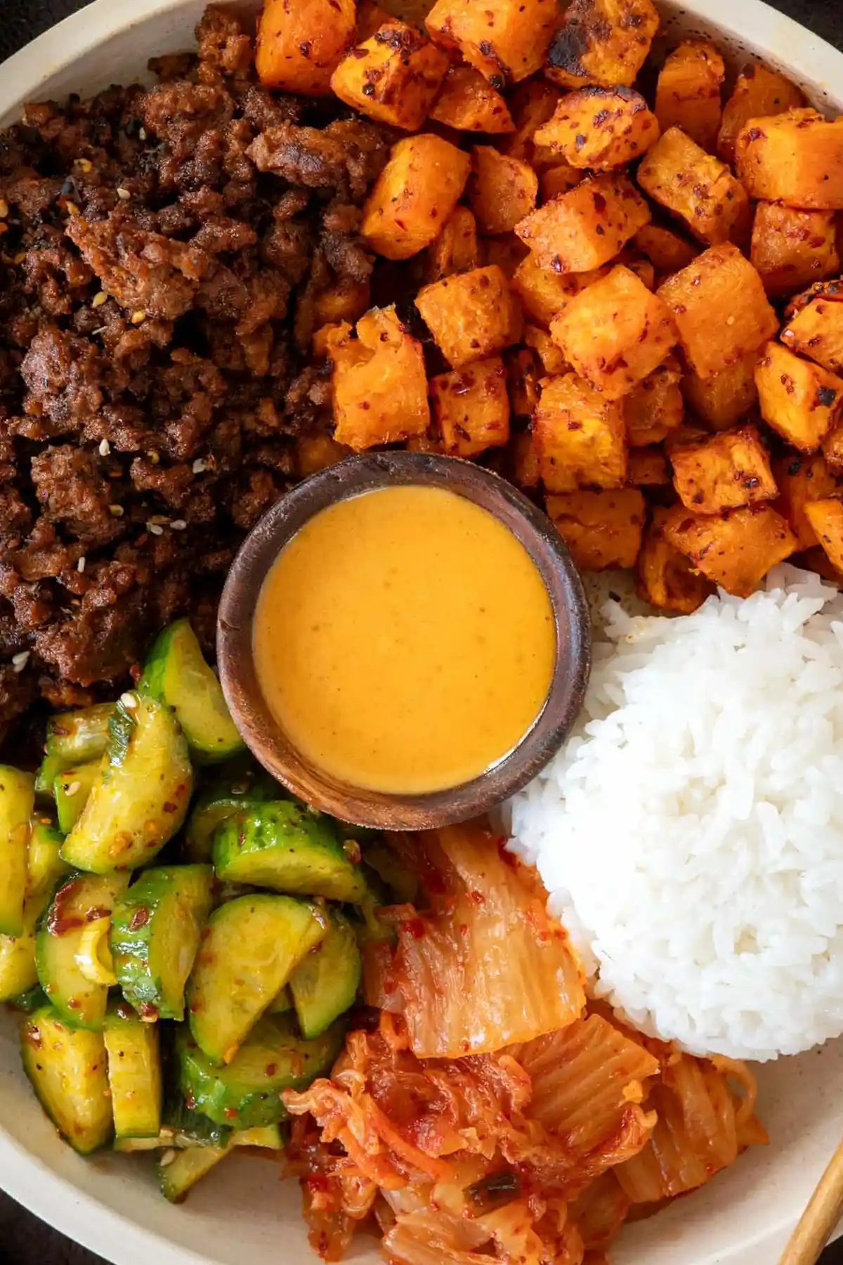 Korean-Style Ground Beef and Roasted Sweet Potato Bowls 3 Recipe image