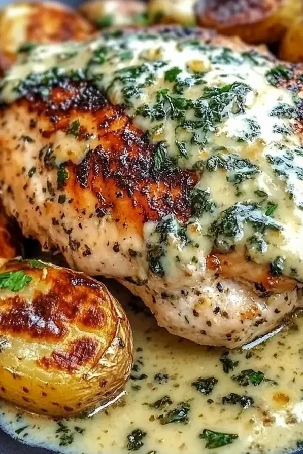 Creamy Garlic Chicken with Roasted Baby Potatoes 3 Creamy Garlic Chicken with Roasted Baby Potatoes
